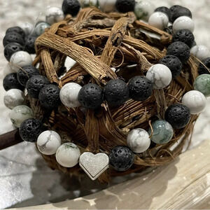 Natural 6mm Tree Agate & Lava Stone Boho Bracelets - 7 Inches